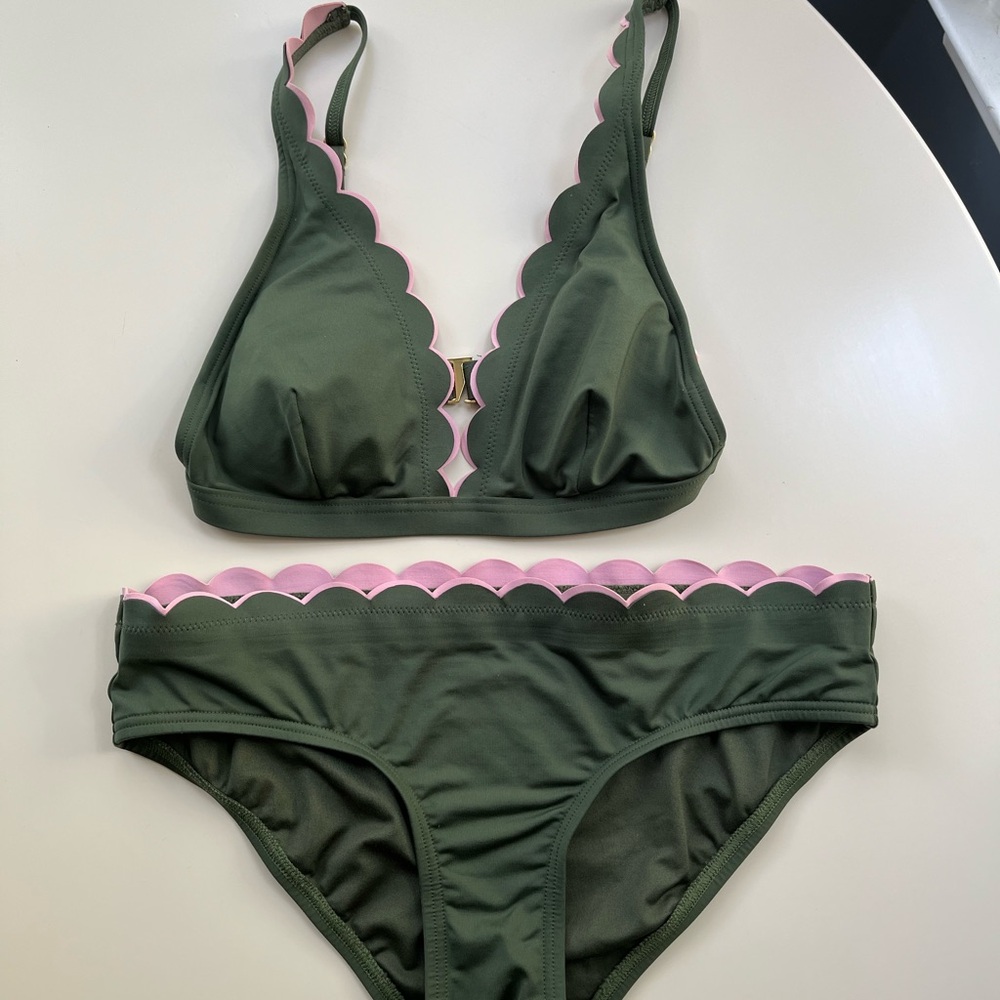 Green and Pink Scalloped Bikini Set